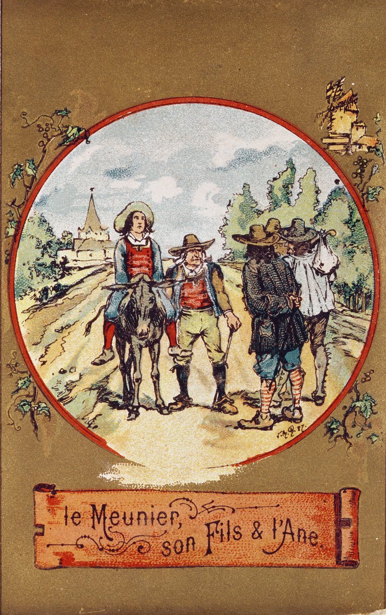 Miller, jeho syn a osel, kolem roku 1880 (barevná rytina) od French School