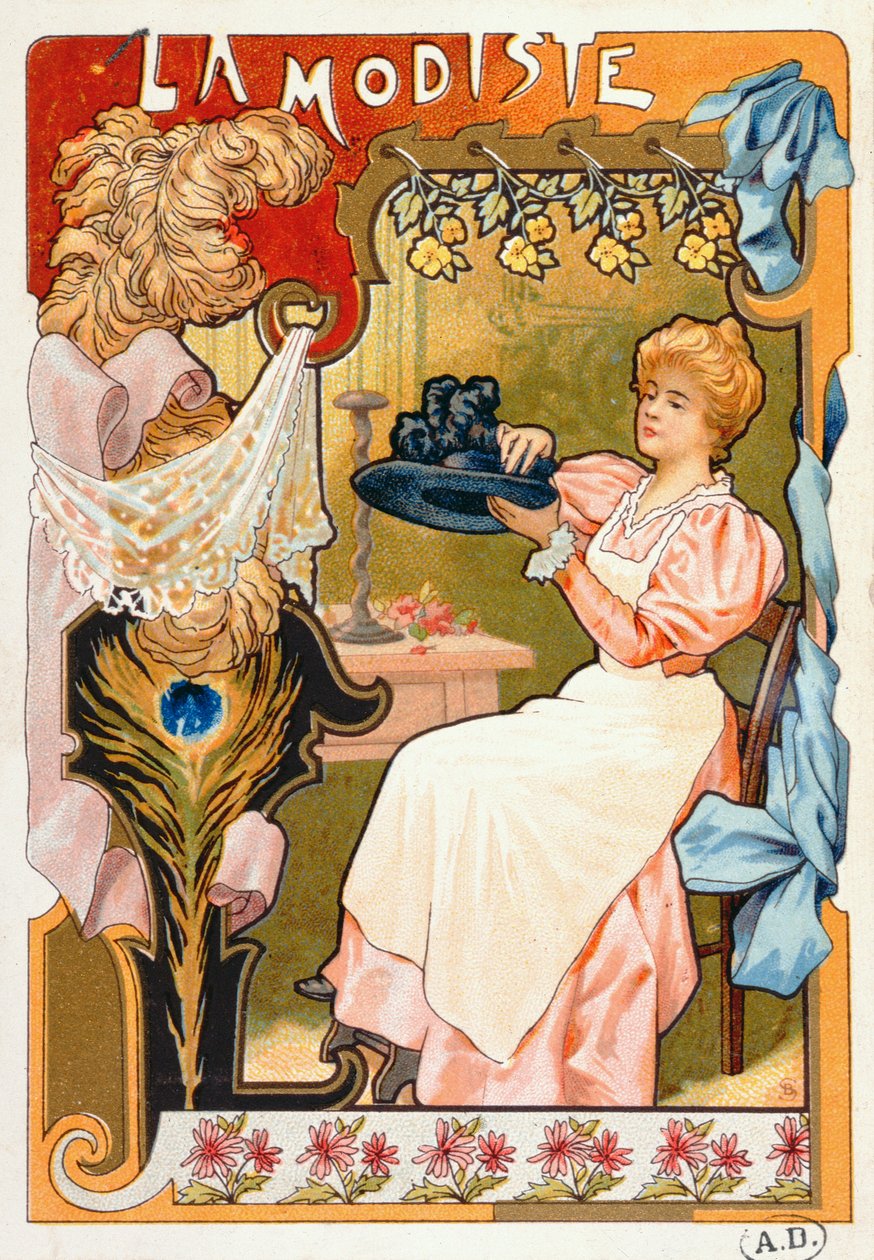 The Milliner, ze série litografií zobrazujících různá řemesla, 1899 od French School
