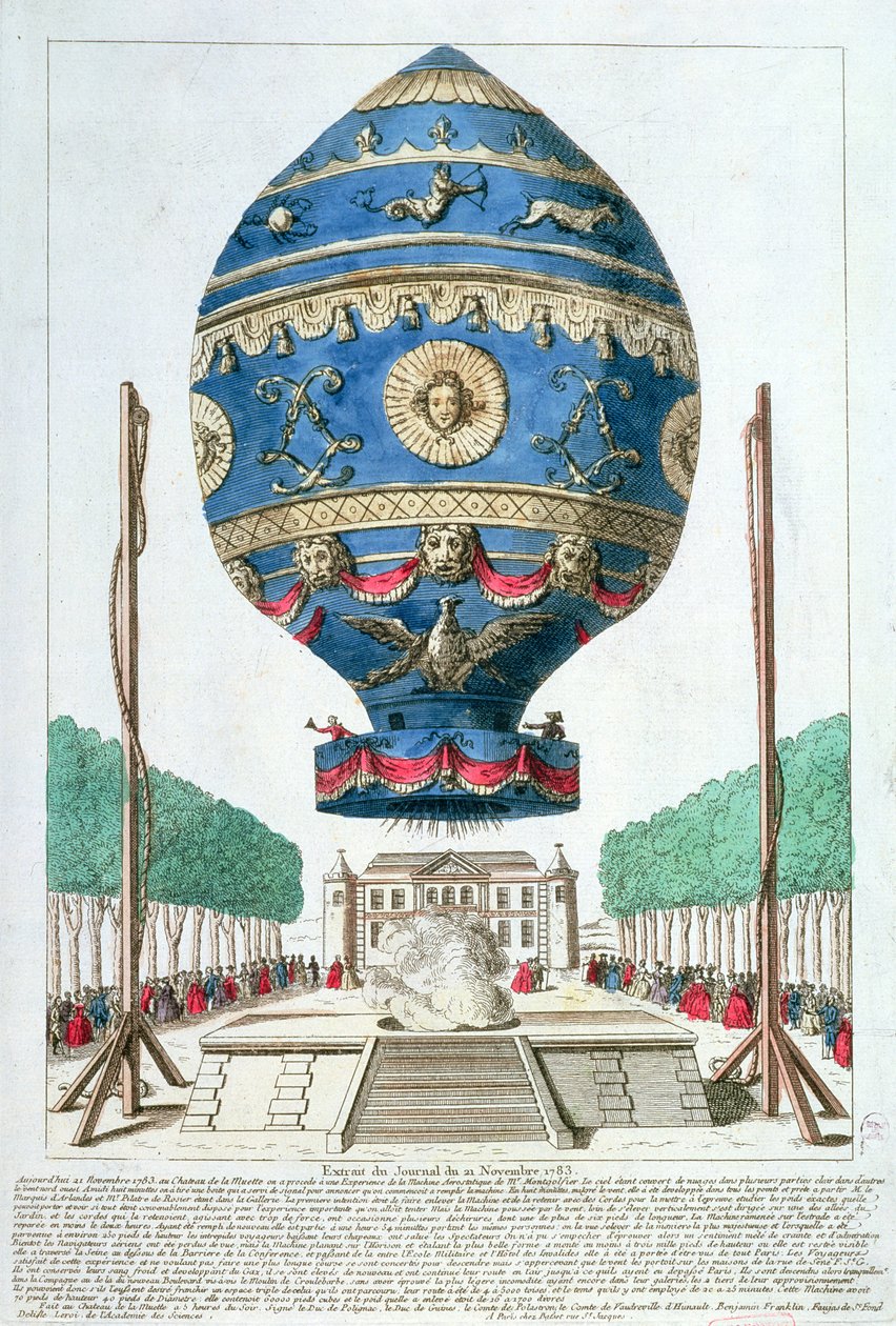 Balónový experiment bratří Montgolfierů v Chateau de la Muette, 21. listopadu 1783 od French School