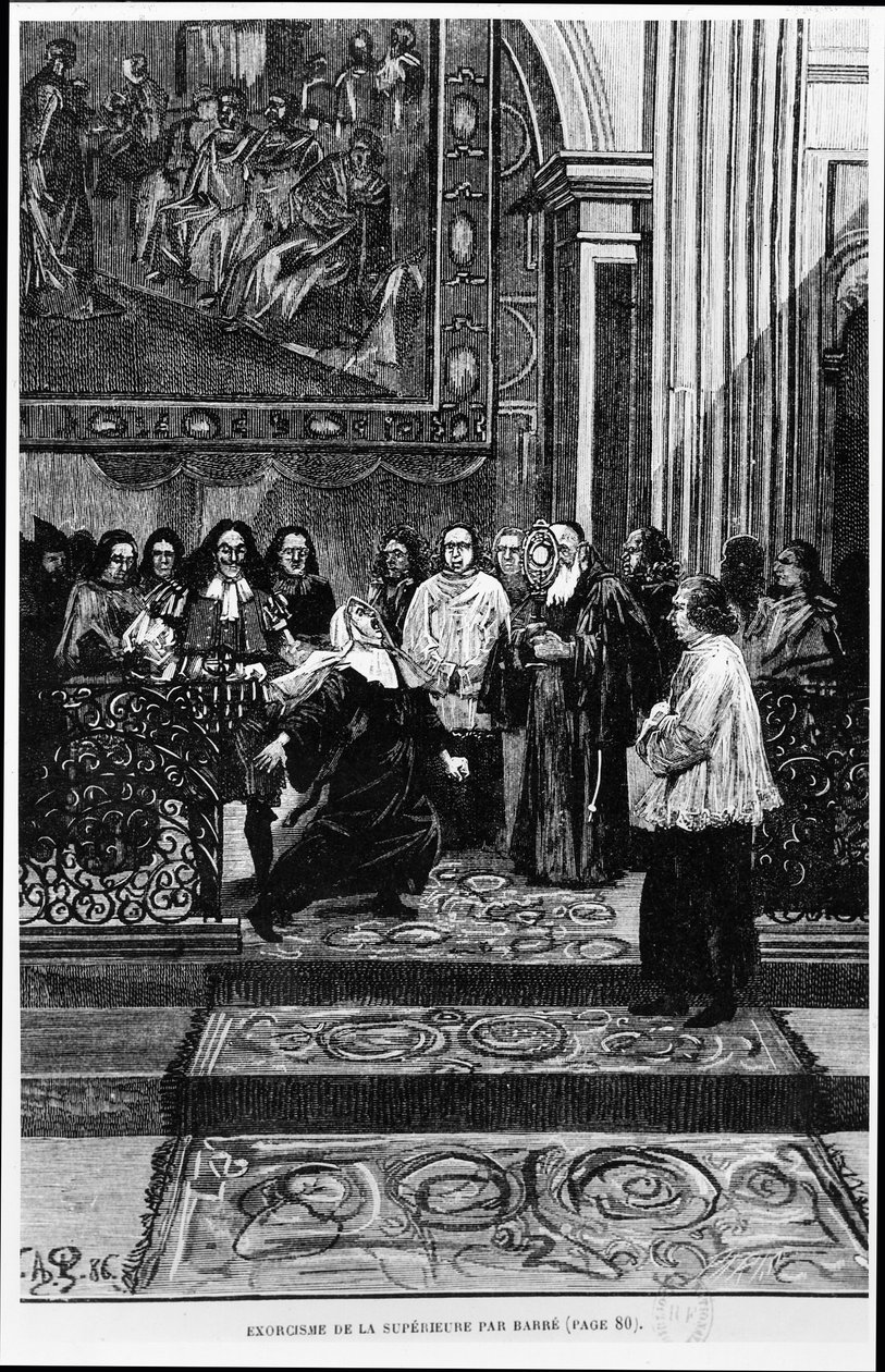 Matka představená je vymítána Barrem, ilustrace pro posedlý Loudun v Les Mysteres de la Science od Louise Figuiera, 1886 od French School