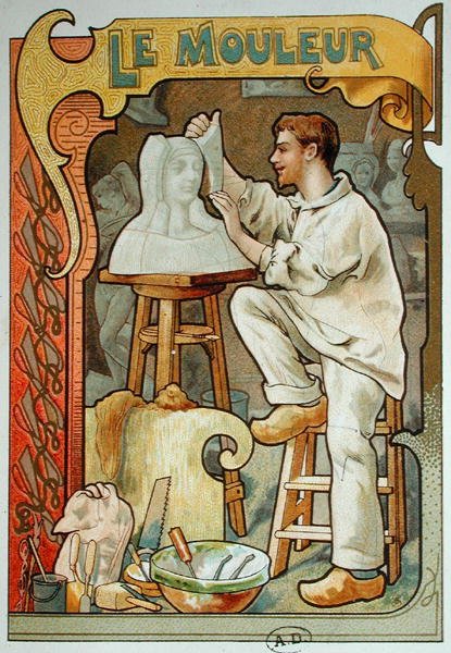 Formovač, ilustrace z knihy o řemeslech, kolem roku 1899 (barevné lito) od French School