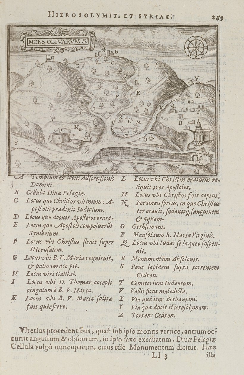 Olivová hora, Jeruzalém, z Itinerarium Hierosolymitanum, J. Cotovico, 1619 od French School