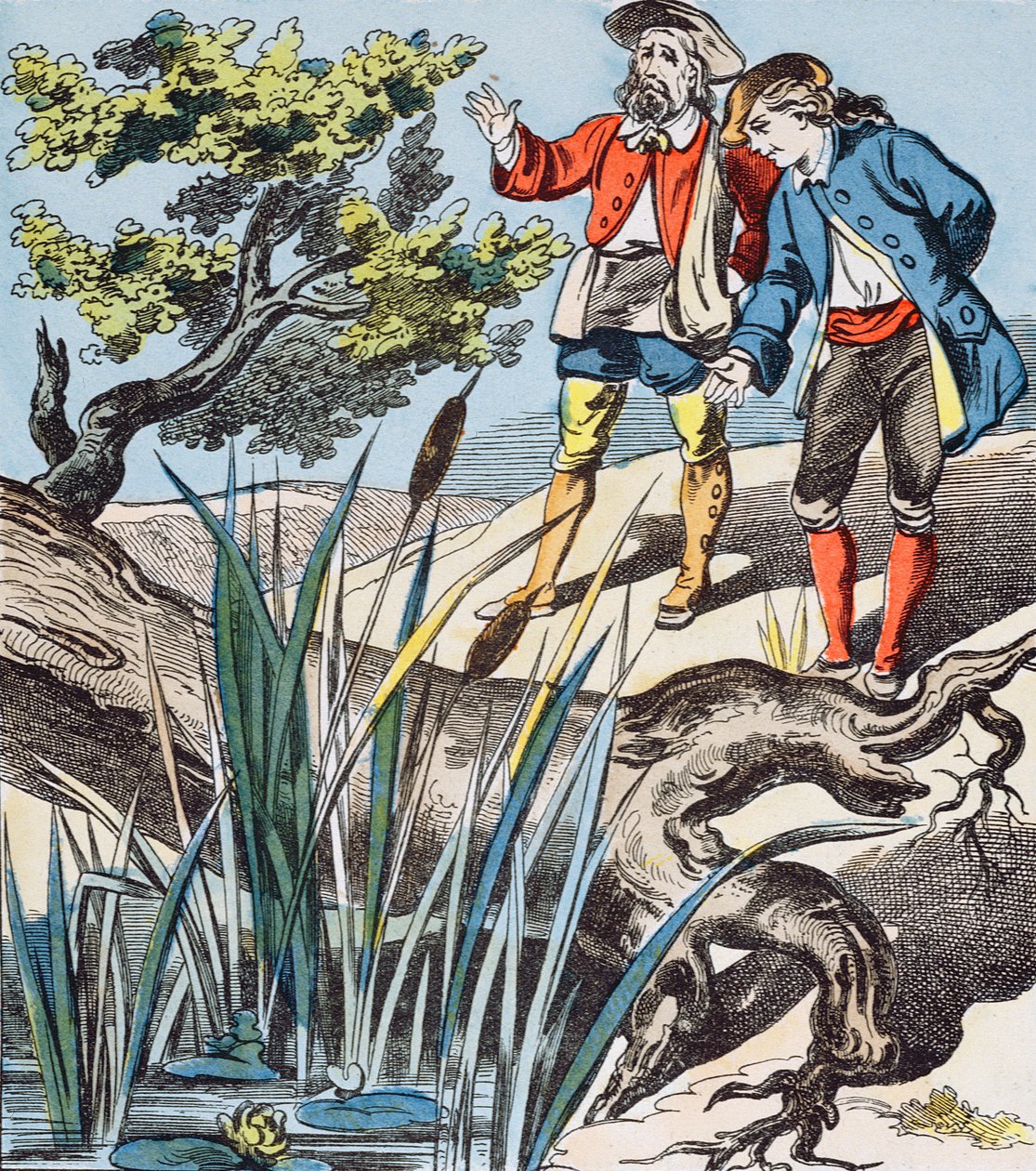 Dub a rákos, ilustrace z Bajek de La Fontaine od French School
