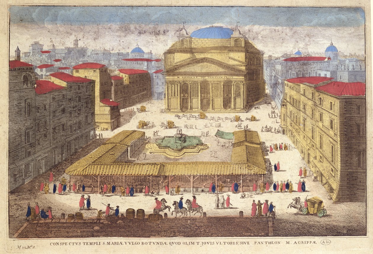 Pantheon, Řím (barevná rytina) od French School
