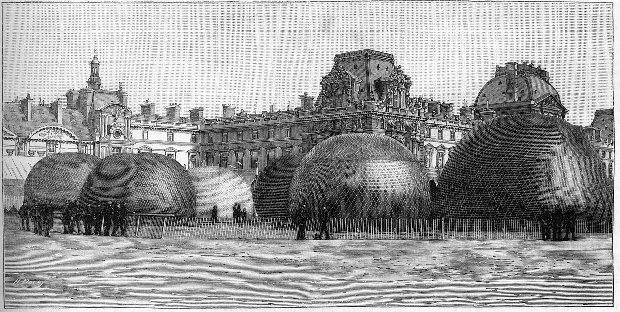 Parc des balloons zřízen v Tuileries během festivalu v Paříži v roce 1888. od French School