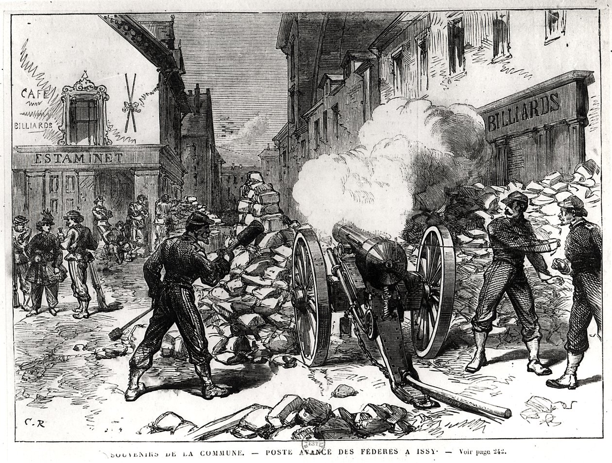 Pařížská komuna: Barikáda v Issy, 2. května 1871 (rytina) (černobílá fotografie) od French School