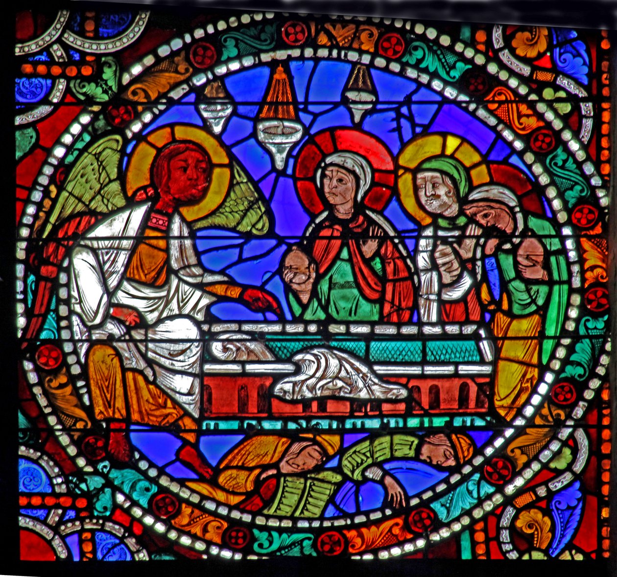 The Passion window: Resurrection – Holy Women at Tomb (w51) od French School
