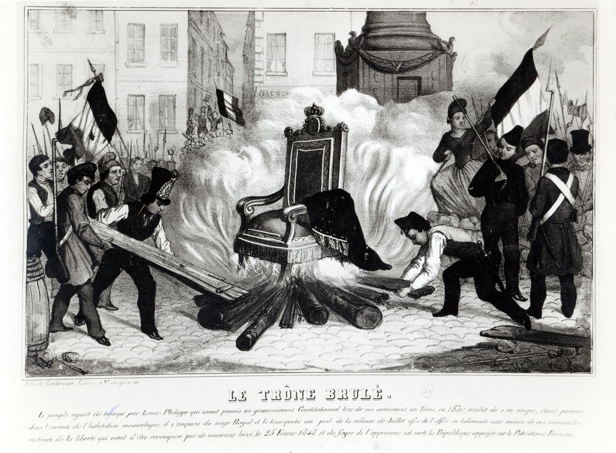 Lidé pálili trůn na Place de la Bastille, 1848 od French School