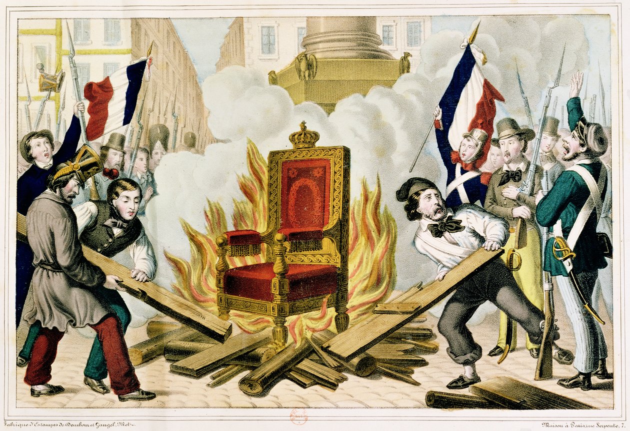 Lidé pálili trůn na Place de la Bastille, 1848 od French School