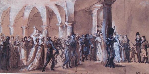 Peristyle v divadle Francais, kolem roku 1822 (barevné lito) od French School