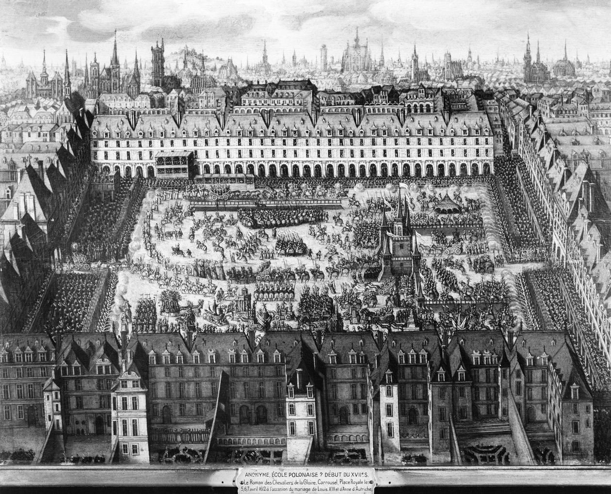 Place Royale a Carrousel v roce 1612 (rytina) od French School