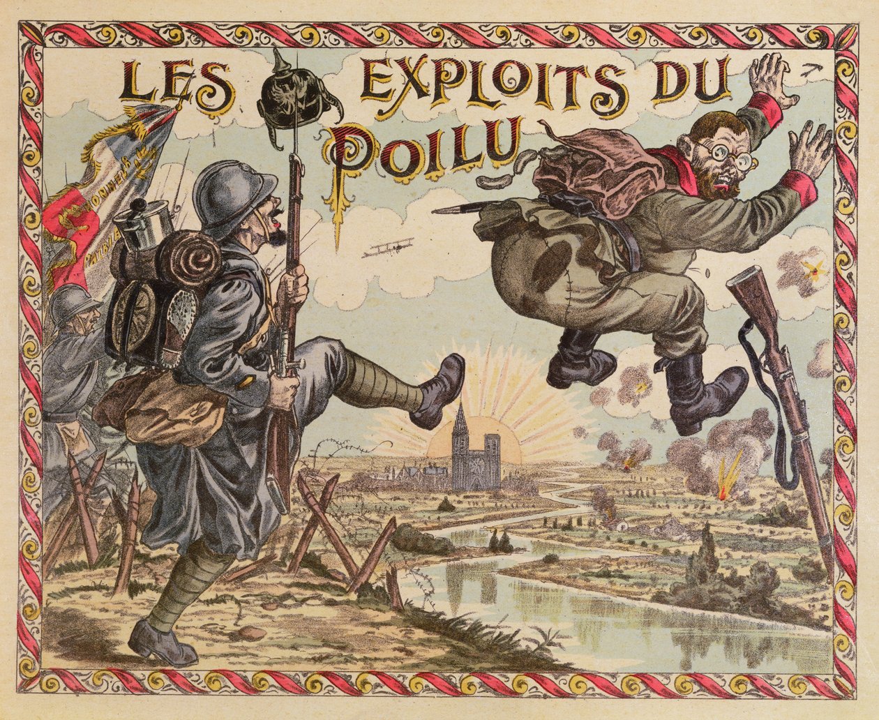 The Poilus Achievements, tlačí Němce za Rýn, obal deskové hry, cca 1914-15 od French School