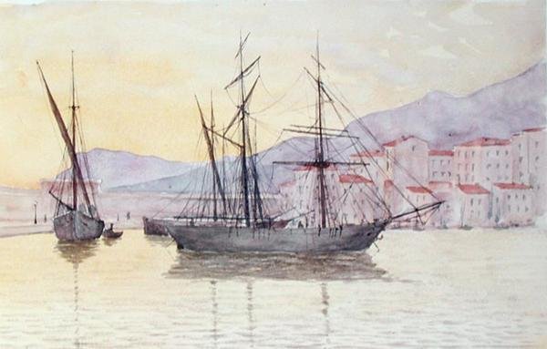 Přístav Menton (akvarel na papíře) od French School