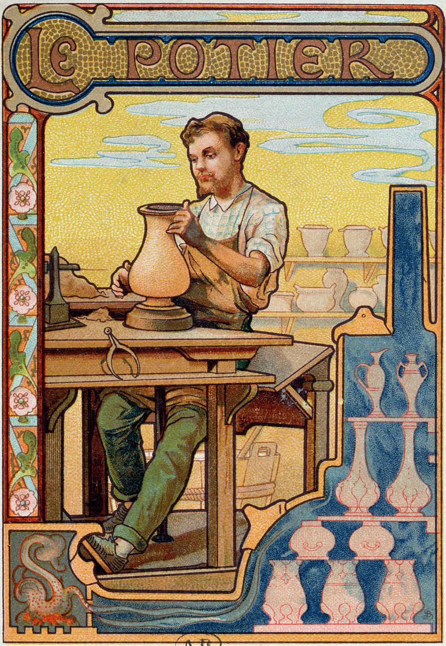 Hrnčíř, ilustrace z knihy o řemeslech, c.1899 od French School