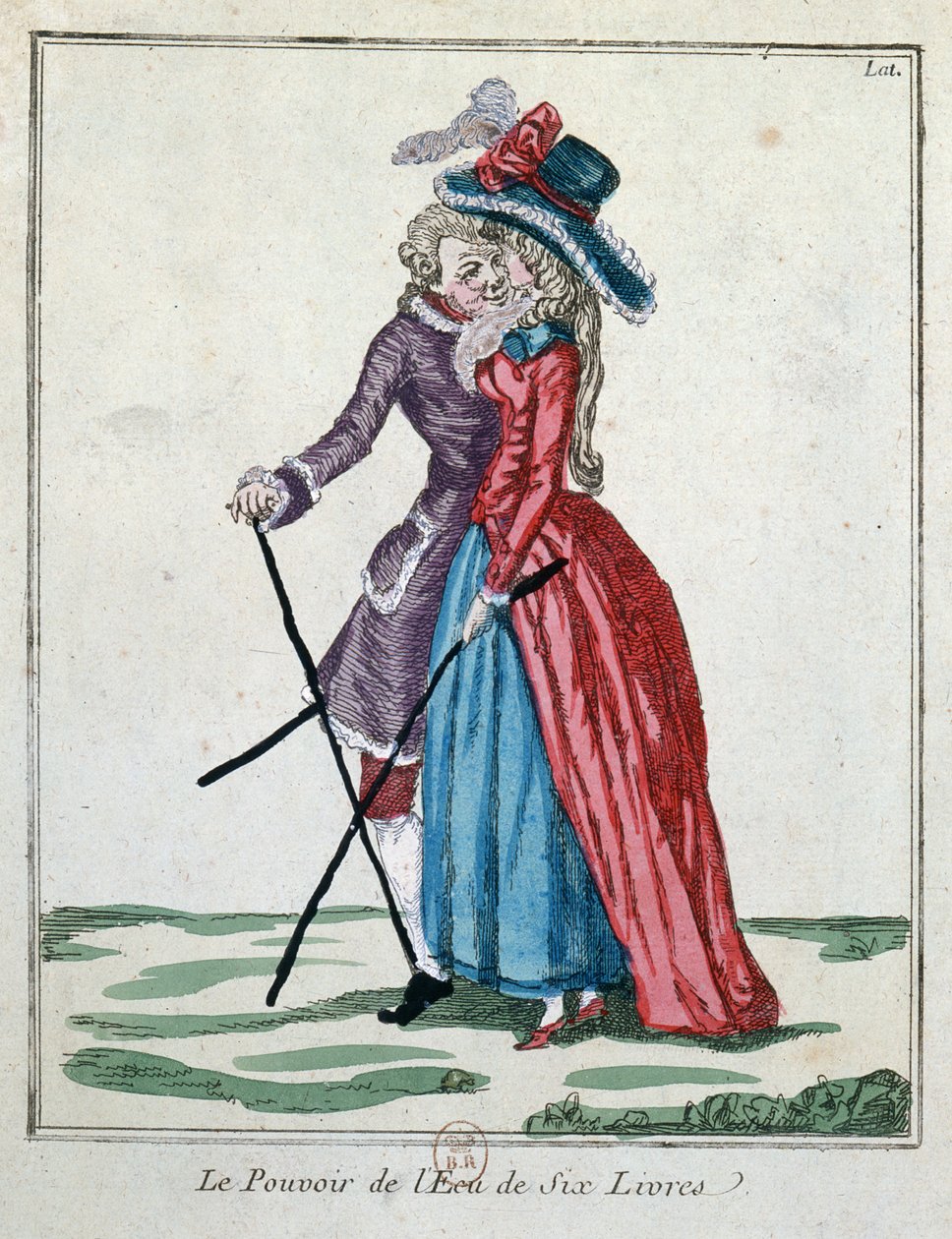 Síla stříbrné koruny šesti liber, konec 18. století (barevná rytina) od French School