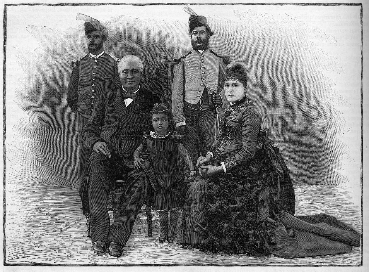 Prezident Haiti Etienne Felicite Solomon (1820-1888) se svou rodinou a asistenty-de-camp. od French School
