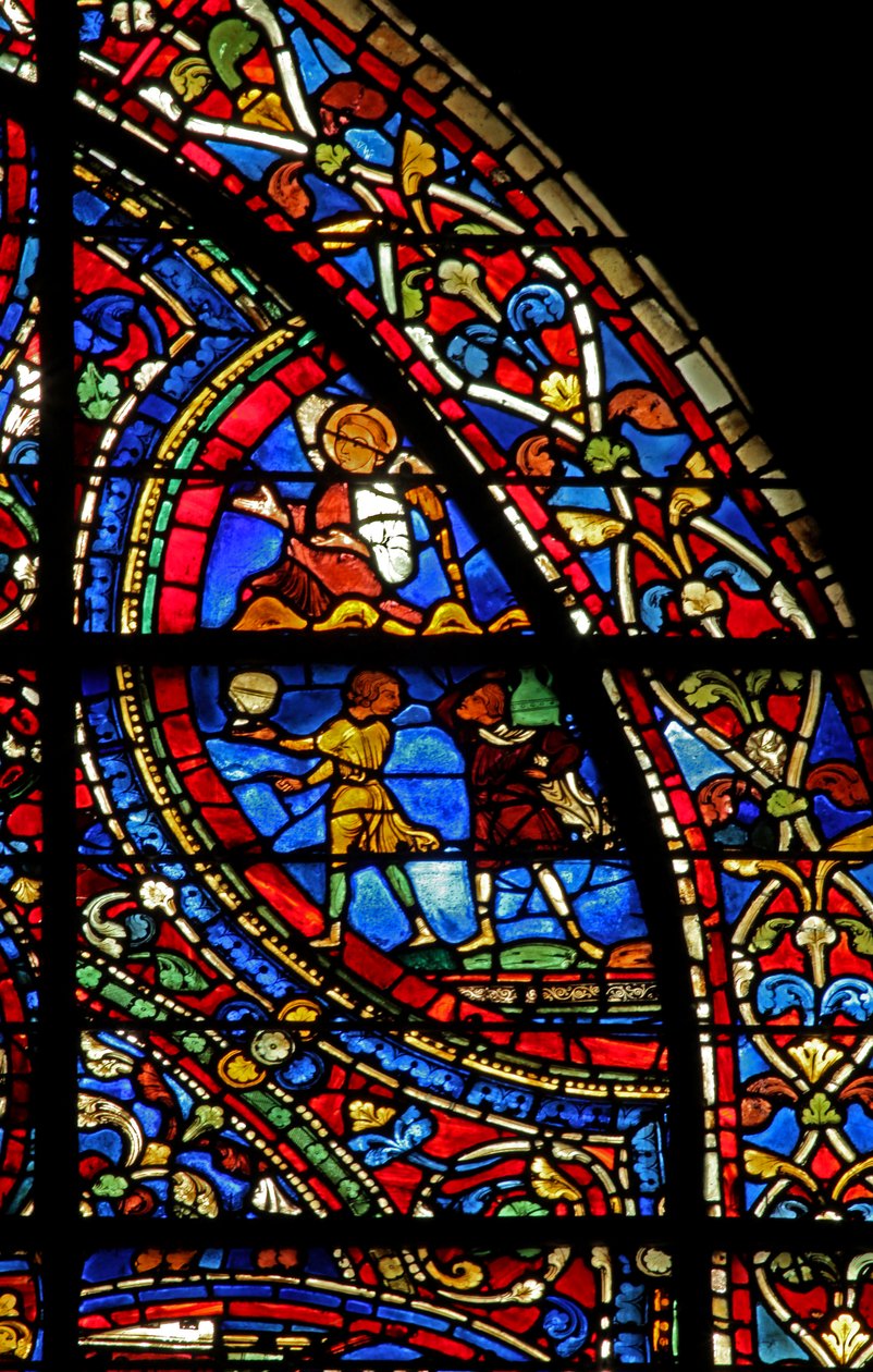 Okno Marnotratného syna: majordomové podávají jídlo; anděl (w35) od French School