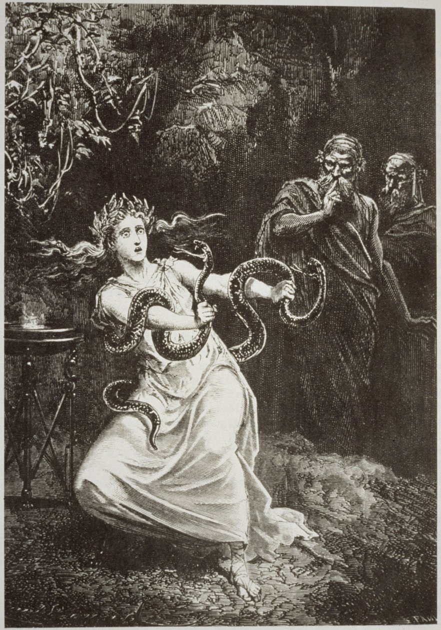Pýthie, z LHistoire de la Magie od Paula Christiana, ilustrovaná v Historii magie, vydané koncem 19. od French School
