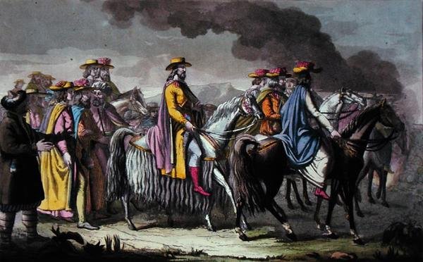Tibetský regent a jeho následovníci (akvarel na papíře) od French School