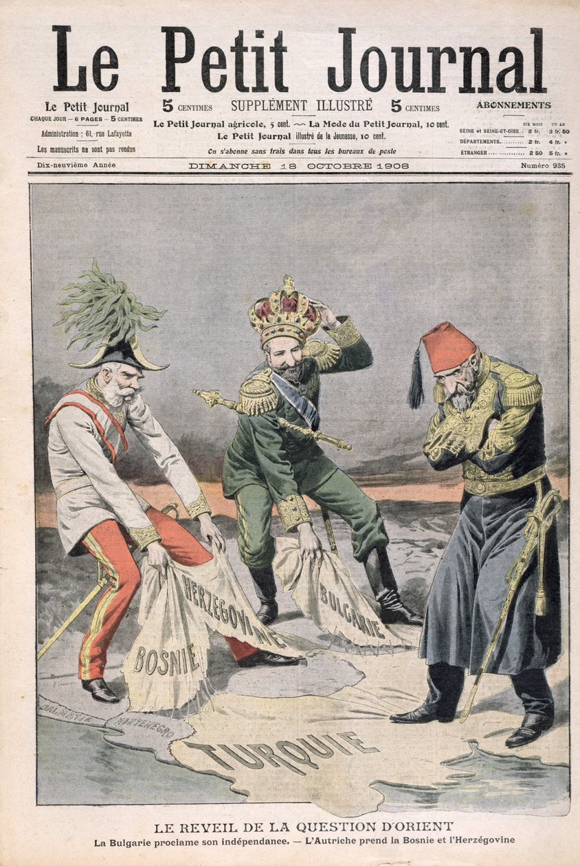 Oživení hmoty východních zemí a Balkánu, obálka z Le Petit Journal, 18. října 1908 (barevná rytina) od French School