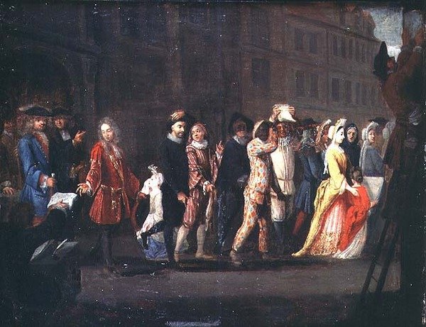 Návrat komediantů po potlačení Comedie Italienne, 1697 od French School