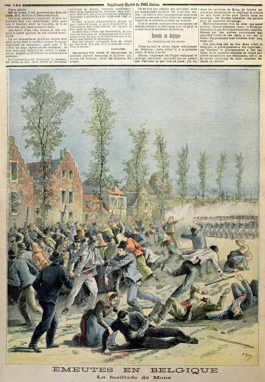 The Riots in Mons, ilustrace z Le Petit Journal, květen 1893 od French School