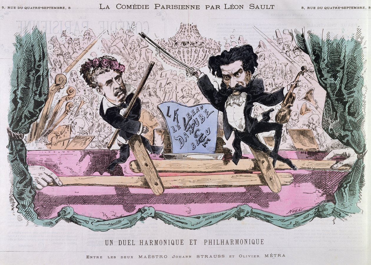 Rival skladatelé valčíků, Johann Strauss mladší (1825-99) a Olivier Metra (1830-89), kolem 1870 od French School