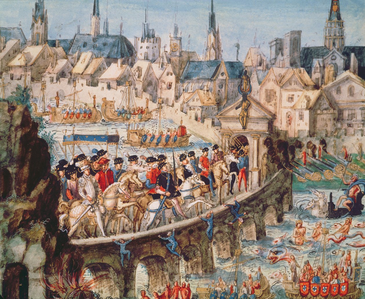 Královský festival vstupu Jindřicha II. (1519-59) do Rouen, 1. října 1550 (pero a inkoust a wc na papíře) od French School