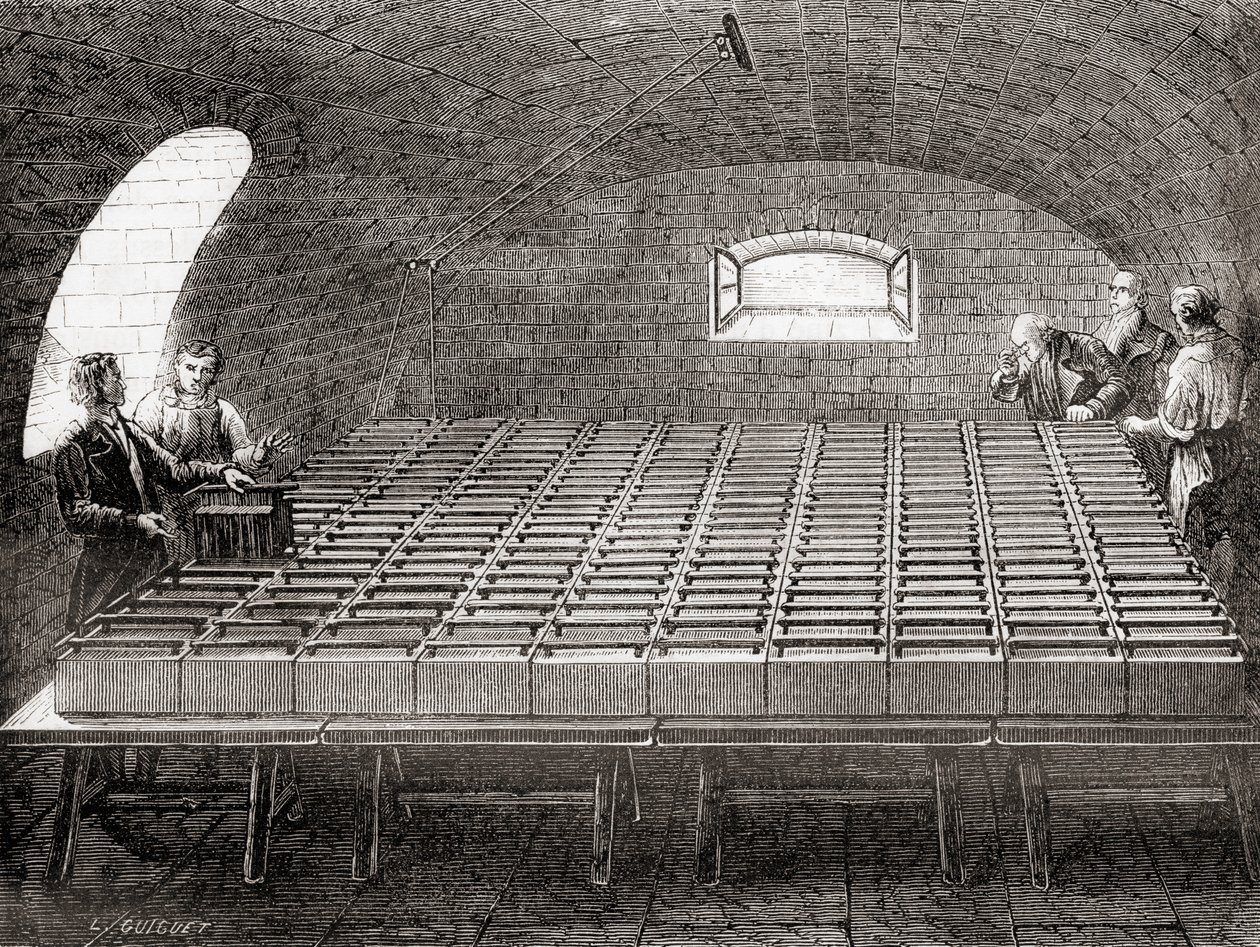 Elektrická baterie The Royal Institution, z Les Merveilles de la Science, pub.1870. od French School