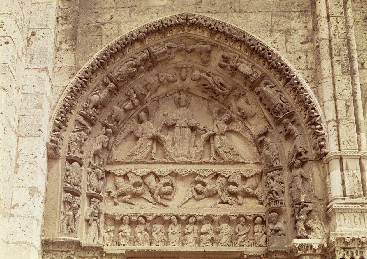 Královský portál, severní dveře, tympanon zobrazující Nanebevstoupení, c.1145-50 od French School