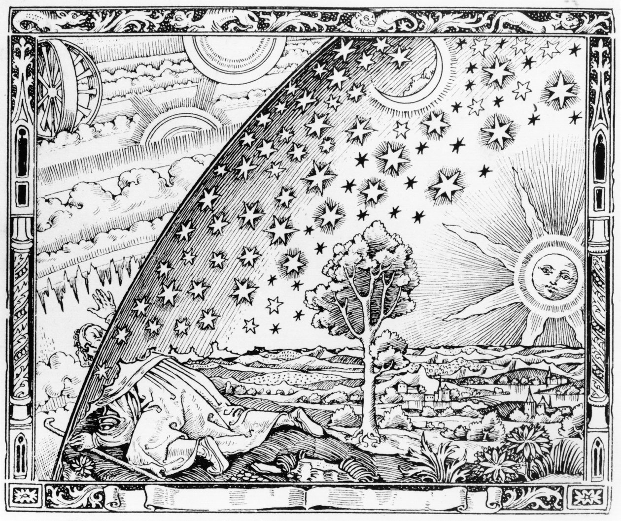 The Scientist Leaving the World, ve stylu kolem roku 1520, z LAtmosphere meteorologie populaire, vydáno v Paříži, 1888 od French School