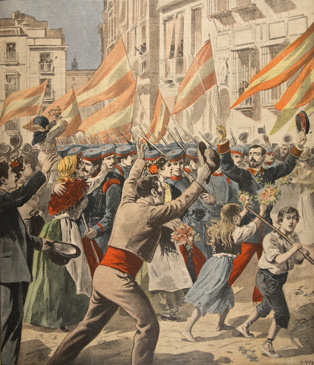 Španělsko-americká válka, ilustrace z Le Petit Journal: Supplement illustre, 18. května 1898 od French School
