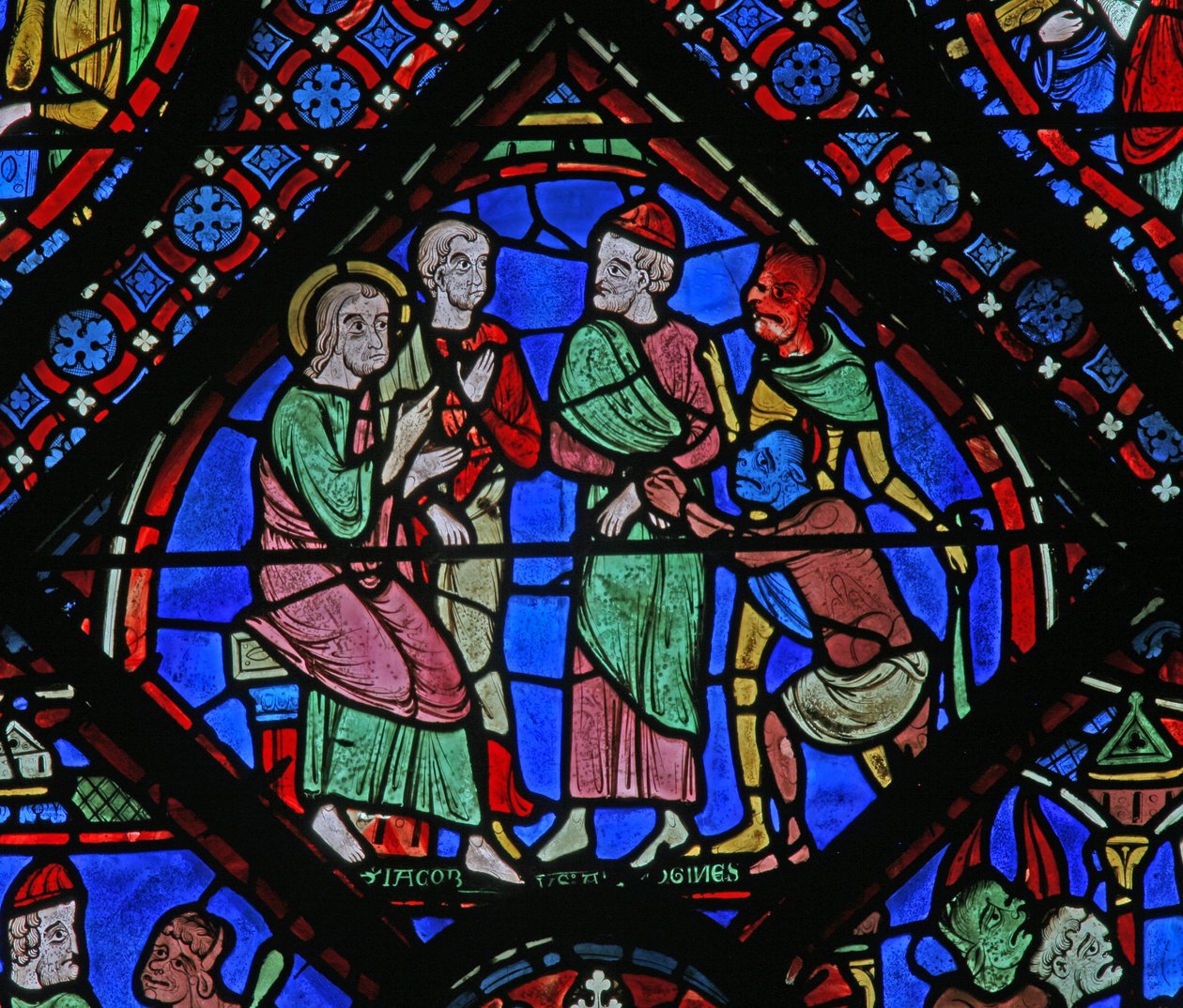 Okno svatého Jakuba: s Almongenem (Hermogines), Filetus a démony (w5) od French School