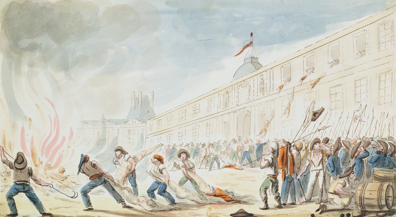 Dobytí Tuileries, 10. srpna 1792 (barevná rytina) od French School