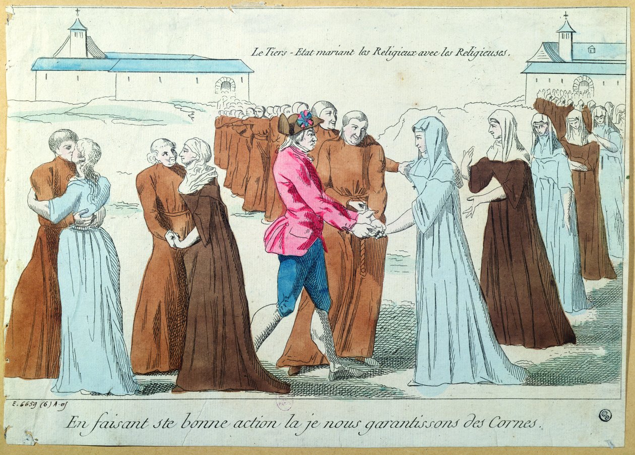 Třetí stav, svatba mnichů s jeptiškami, kolem roku 1792 od French School
