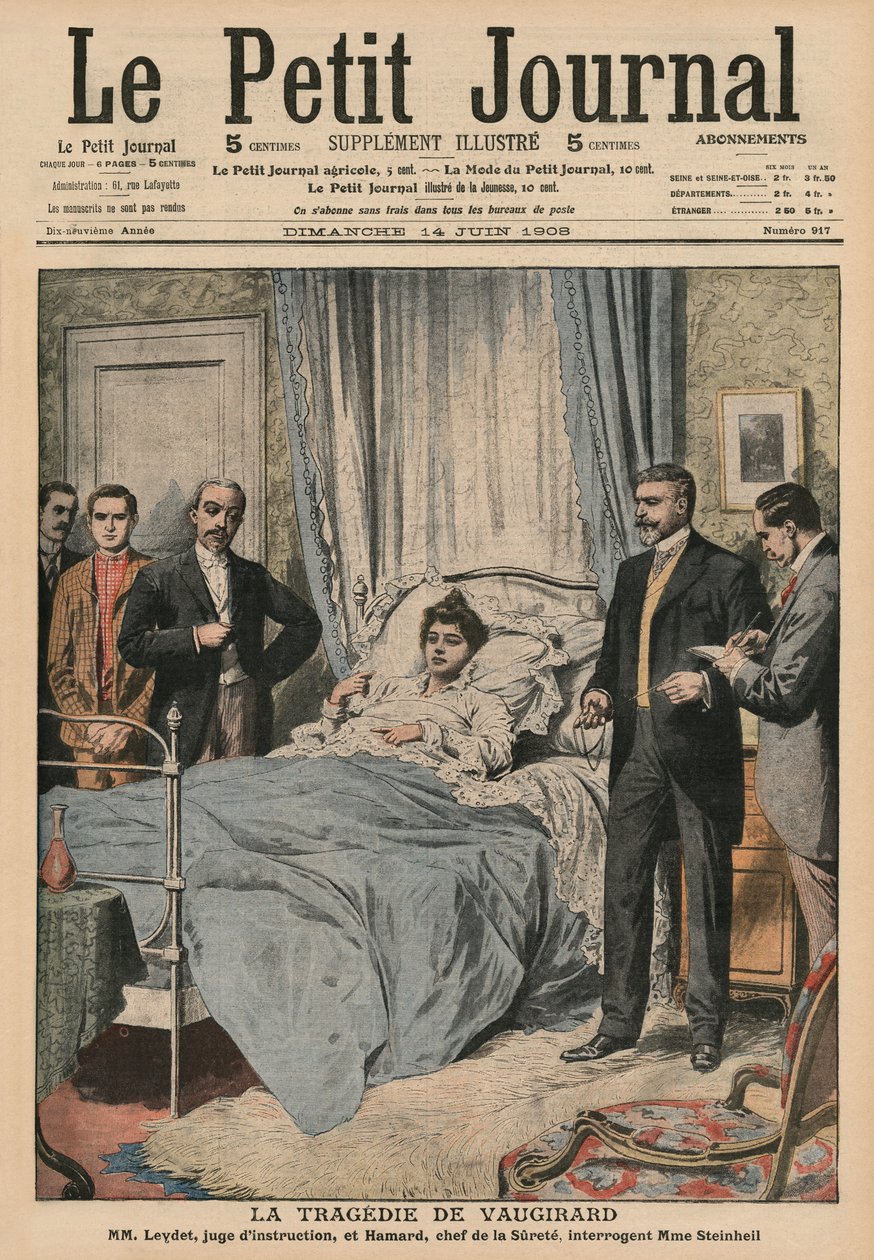Tragédie Vaugirard, zpochybňující Marguerite Steinheil, ilustrace na titulní straně z "Le Petit Journal", supplement illustre, 14. června 1908 od French School