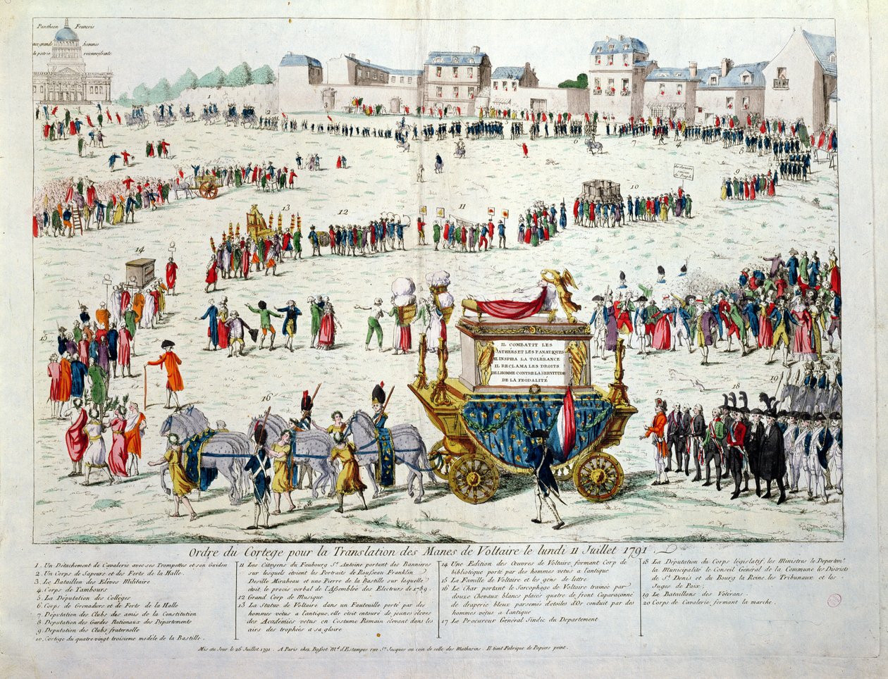 Překlad smrtelných ostatků Voltaira (1694-1778) do Pantheonu v Paříži dne 10. července 1791 (wc na papíře) od French School