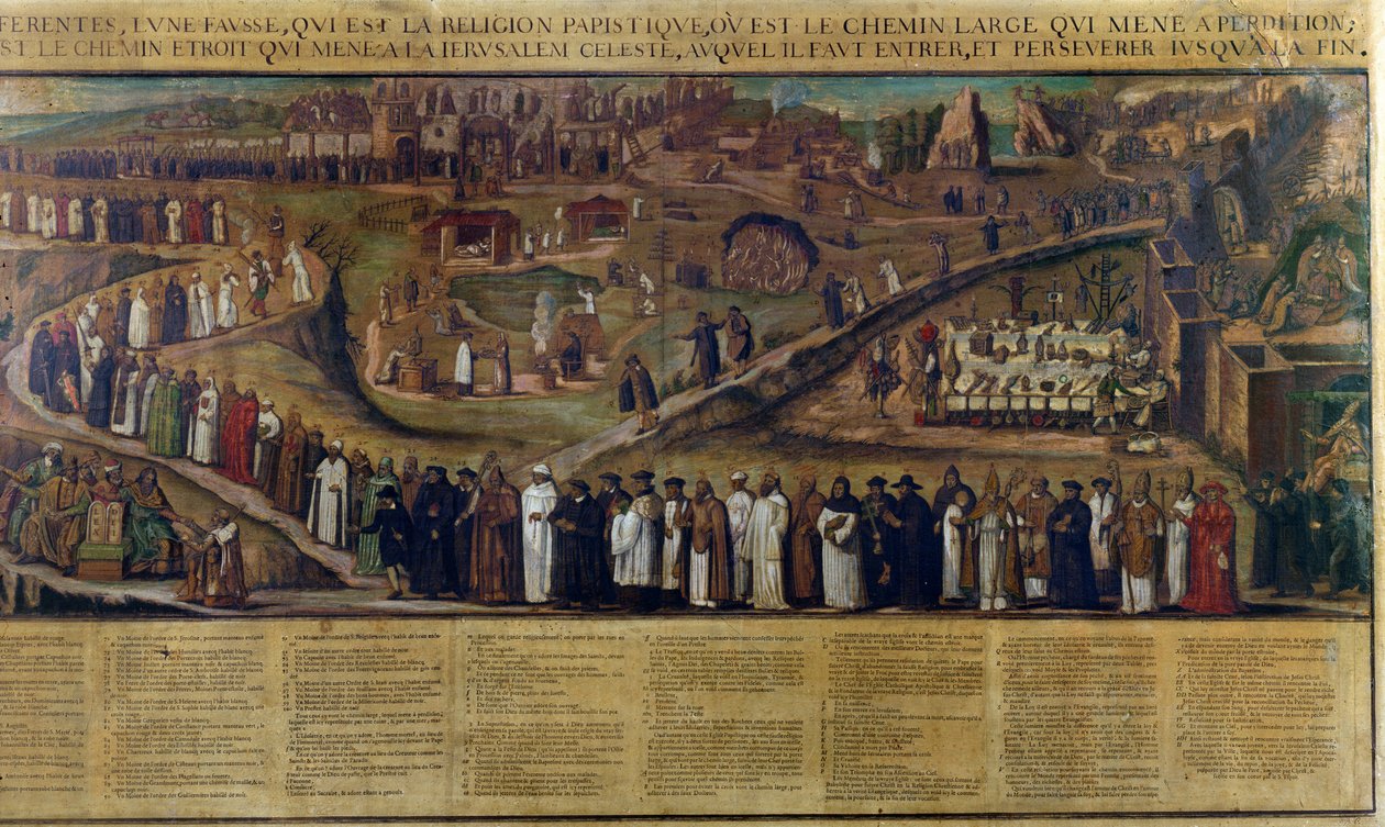 Dvě cesty náboženství, zobrazení předělu mezi protestantismem a katolicismem (viz také 174606 a 174607) od French School