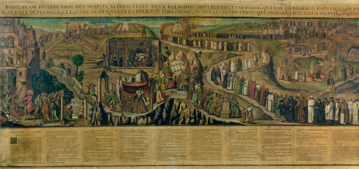 Dvě cesty náboženství, zobrazení předělu mezi protestantismem a katolicismem (viz také 174605 a 174607) od French School