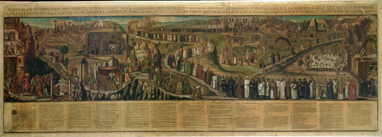 Dvě cesty náboženství, zobrazení předělu mezi protestantismem a katolicismem (viz také 174605 a 174606) od French School