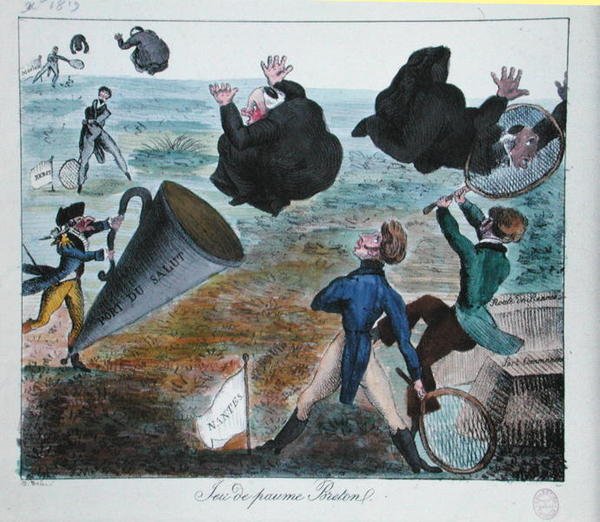Nevítané přijetí misionářů v Bretani, prosinec 1819 (rytina) od French School