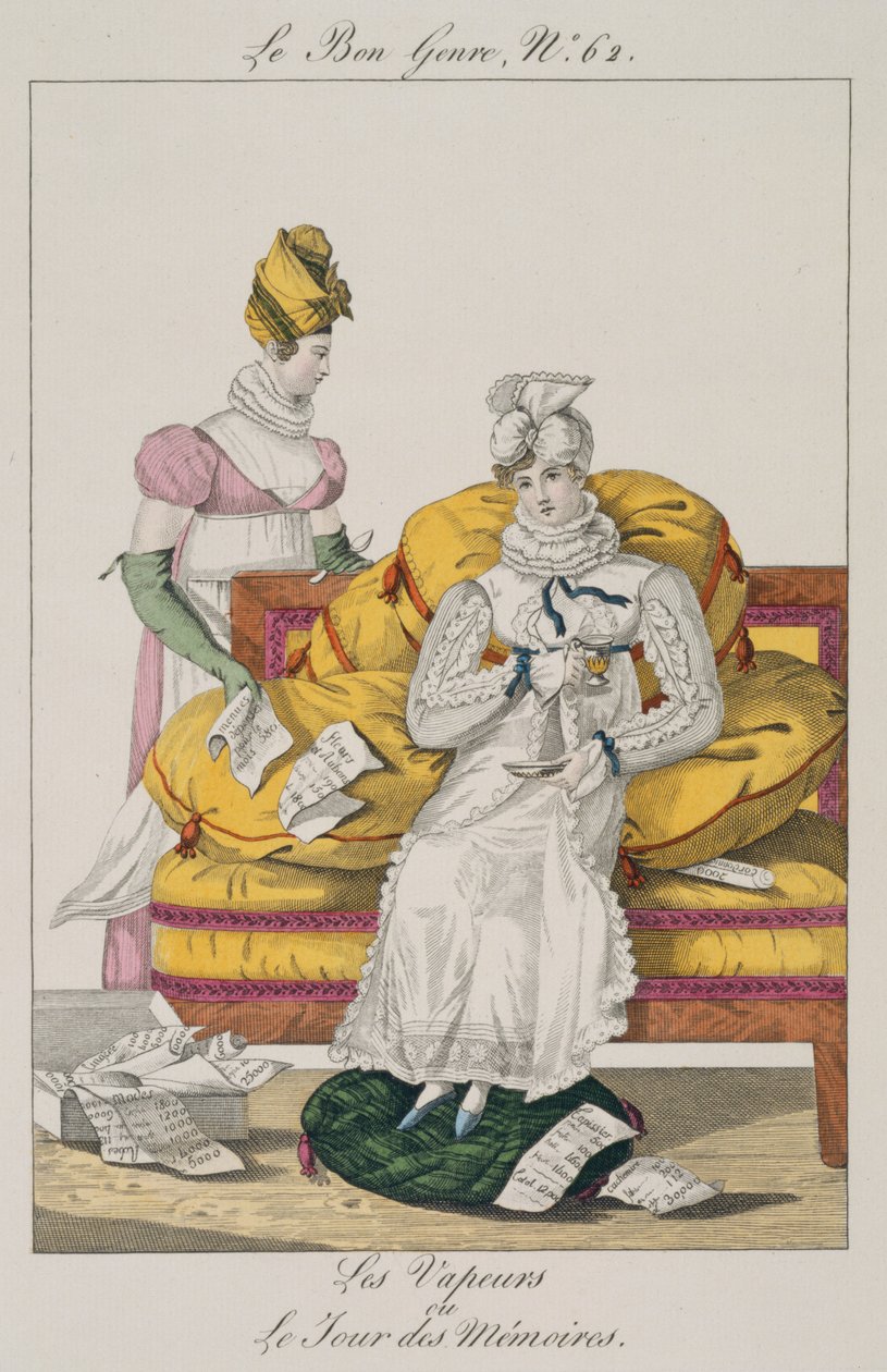 The Vapors nebo The Accounts Day, deska 62 z Le Bon Genre, 1813 od French School