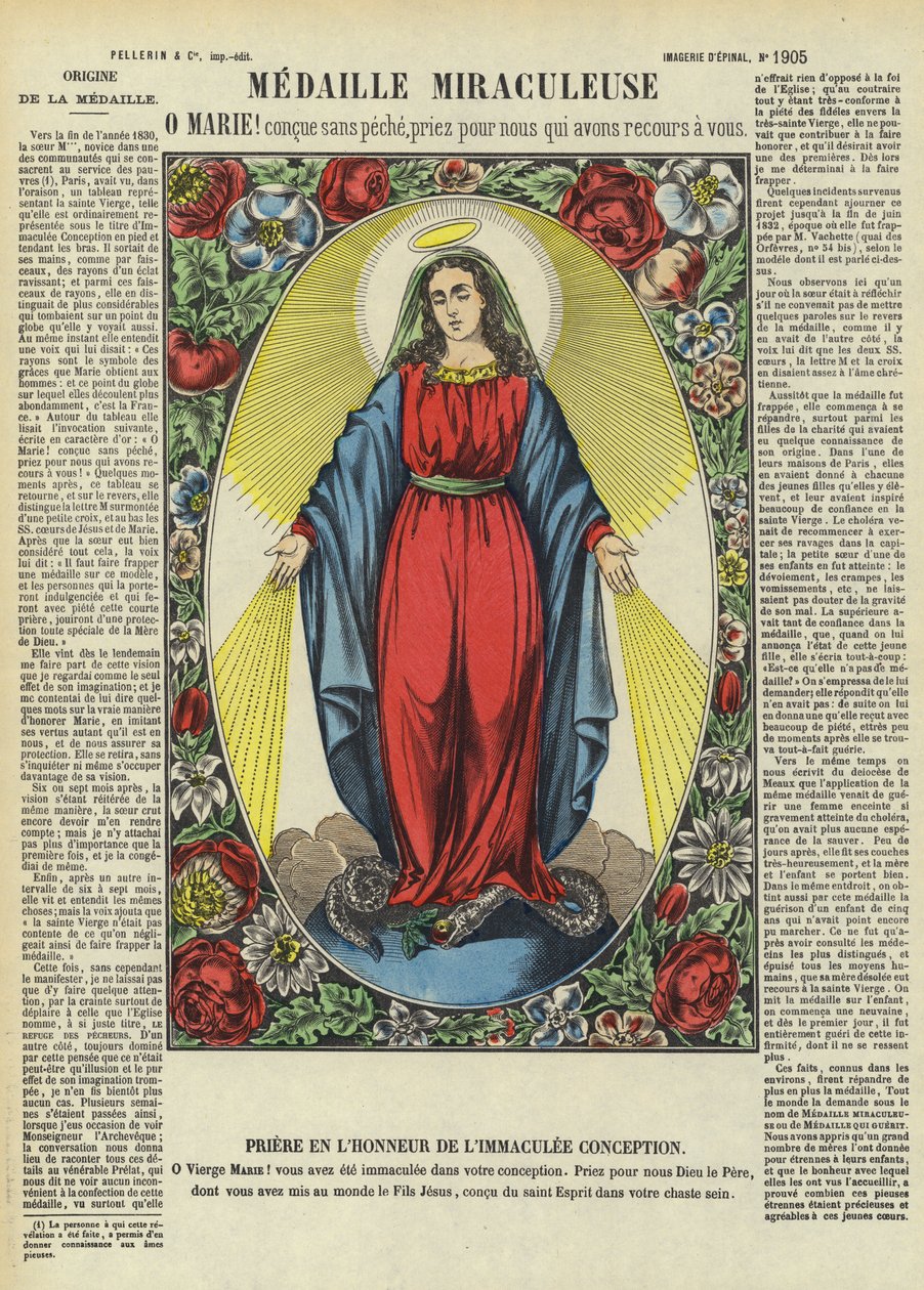 Panna Maria a zázračná medaile (barevná litografie) od French School