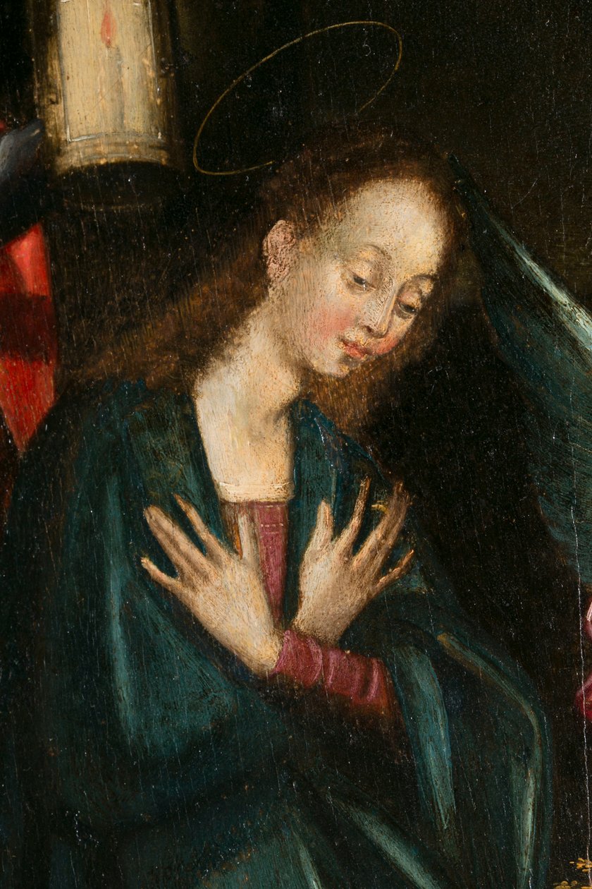 Panna, detail Narození Páně. Triptych Auberyho od French School