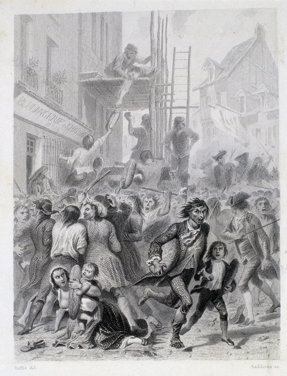 Válka o mouku: vzpoura před pekárnou v květnu 1775 (první plody Francouzské revoluce) od French School