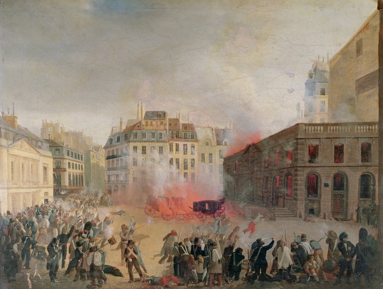 Hořící vodárenská věž, Place du Palais Royal, 24. února 1848 od French School