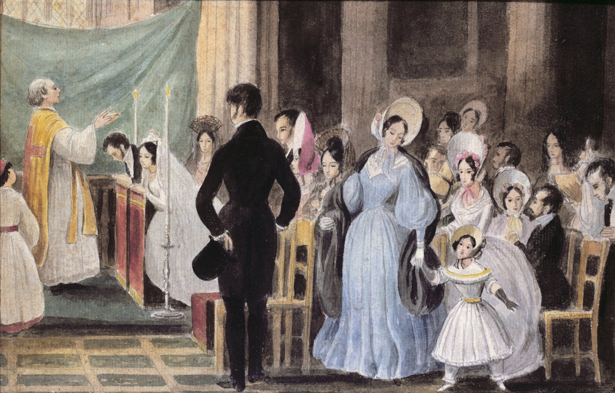 Svatební obřad, cca 1830 (čb na papíře) od French School