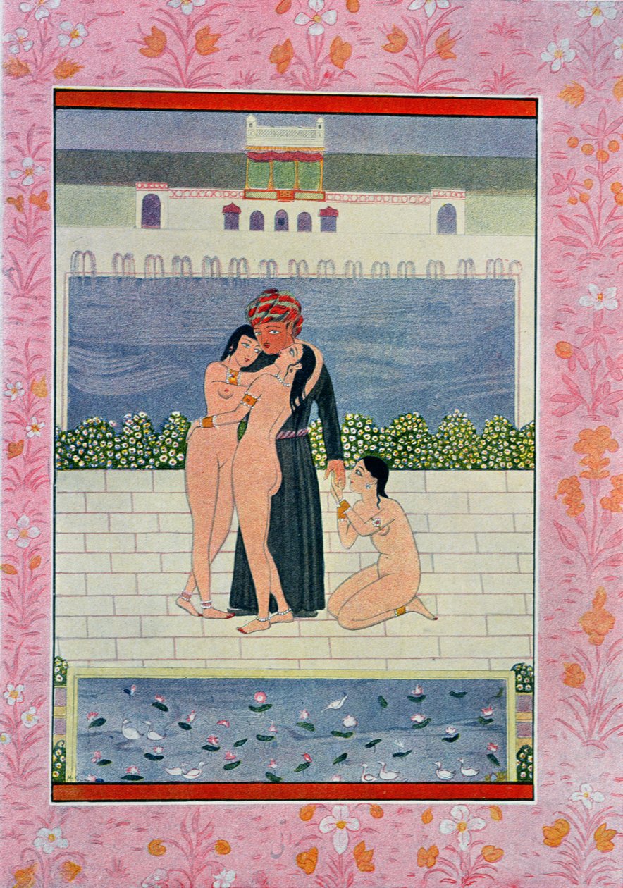 Svatba Hassana Badreddina, ilustrace z The Arabian Nights, 1895 (barevná rytina) od French School