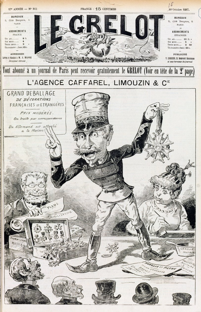 The Wilson Affair, přední obálka Le Grelot, 16. října 1887 od French School
