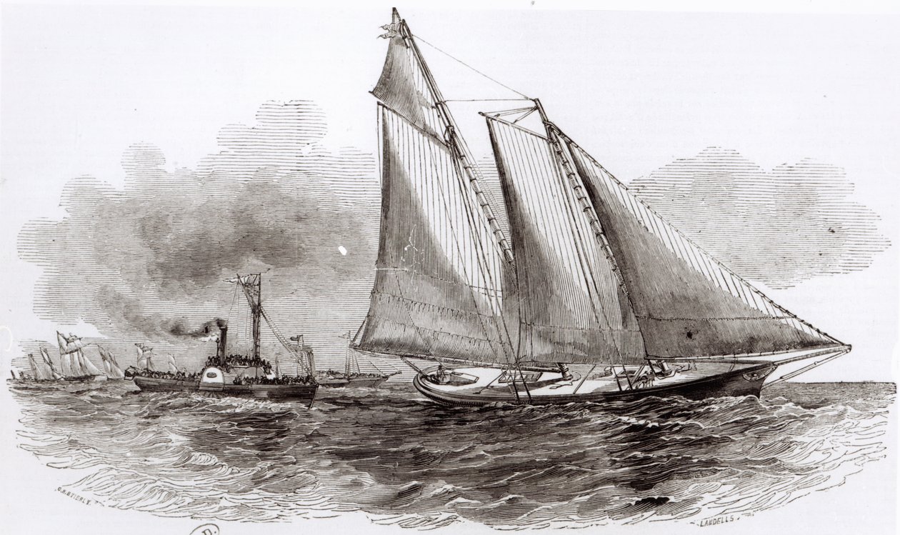 Yacht America se ujímá vedení v Cowes Regatě z roku 1851 z Le Monde Illustre, 1851 od French School